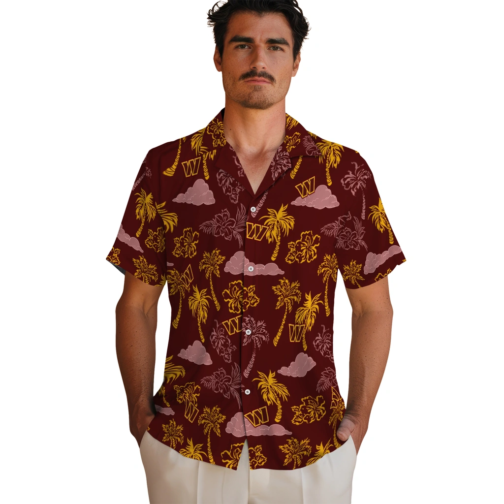 Washington Commanders Hawaiian Shirt - Palm And Clouds washington commanders palm and clouds burgundy hawaiian shirts fashion forward