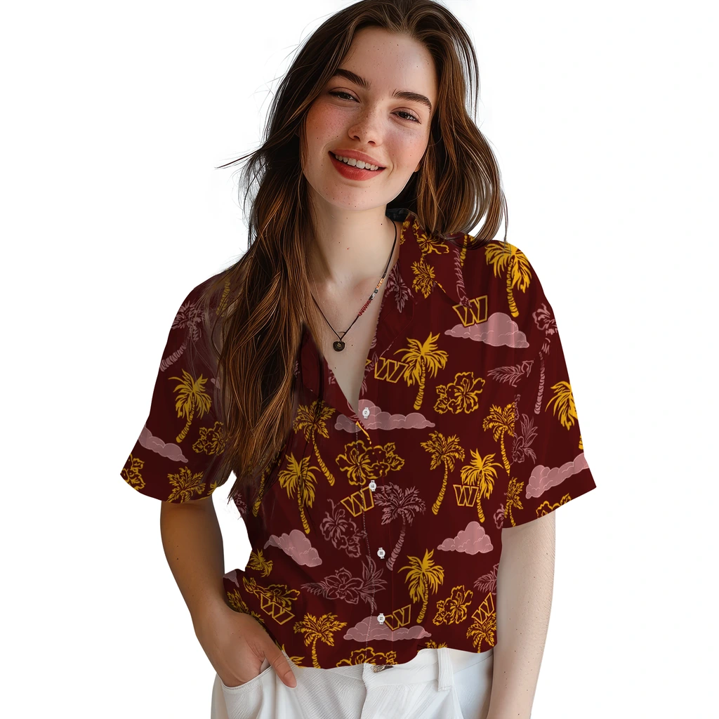 Washington Commanders Hawaiian Shirt - Palm And Clouds washington commanders palm and clouds burgundy hawaiian shirts latest model