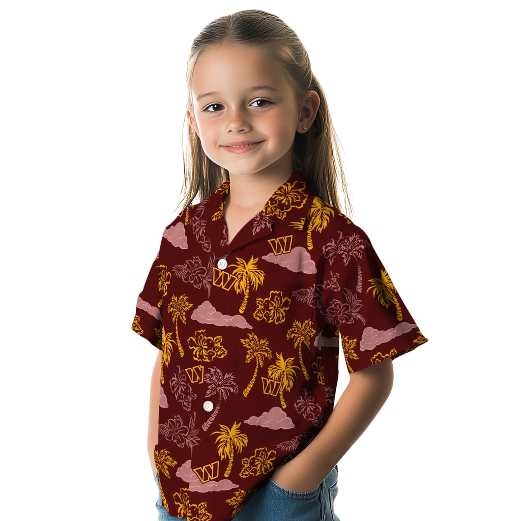 Washington Commanders Hawaiian Shirt - Palm And Clouds washington commanders palm and clouds burgundy hawaiian shirts premium grade