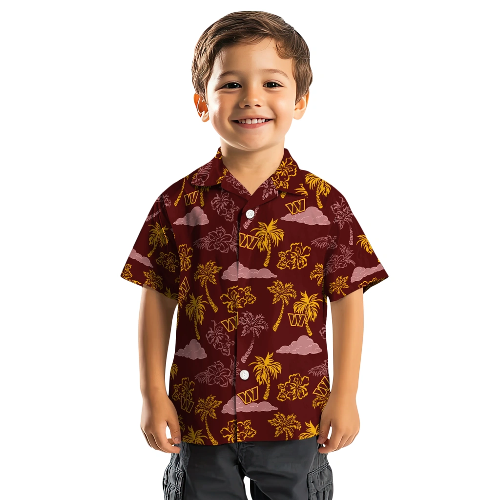 Washington Commanders Hawaiian Shirt - Palm And Clouds washington commanders palm and clouds burgundy hawaiian shirts top rated