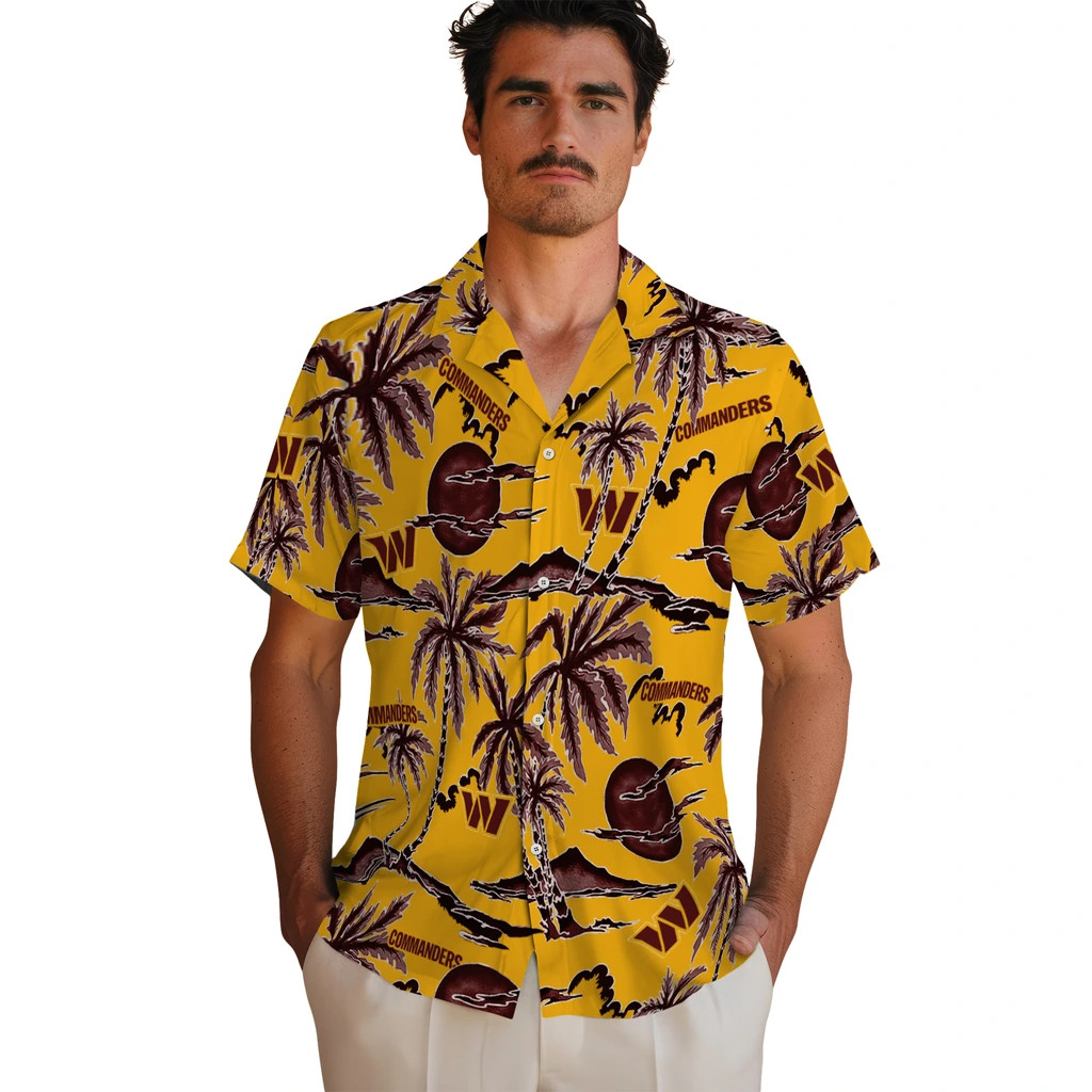 Washington Commanders Hawaiian Shirt - Palm Sunset washington commanders palm sunset hawaiian shirts fashion forward
