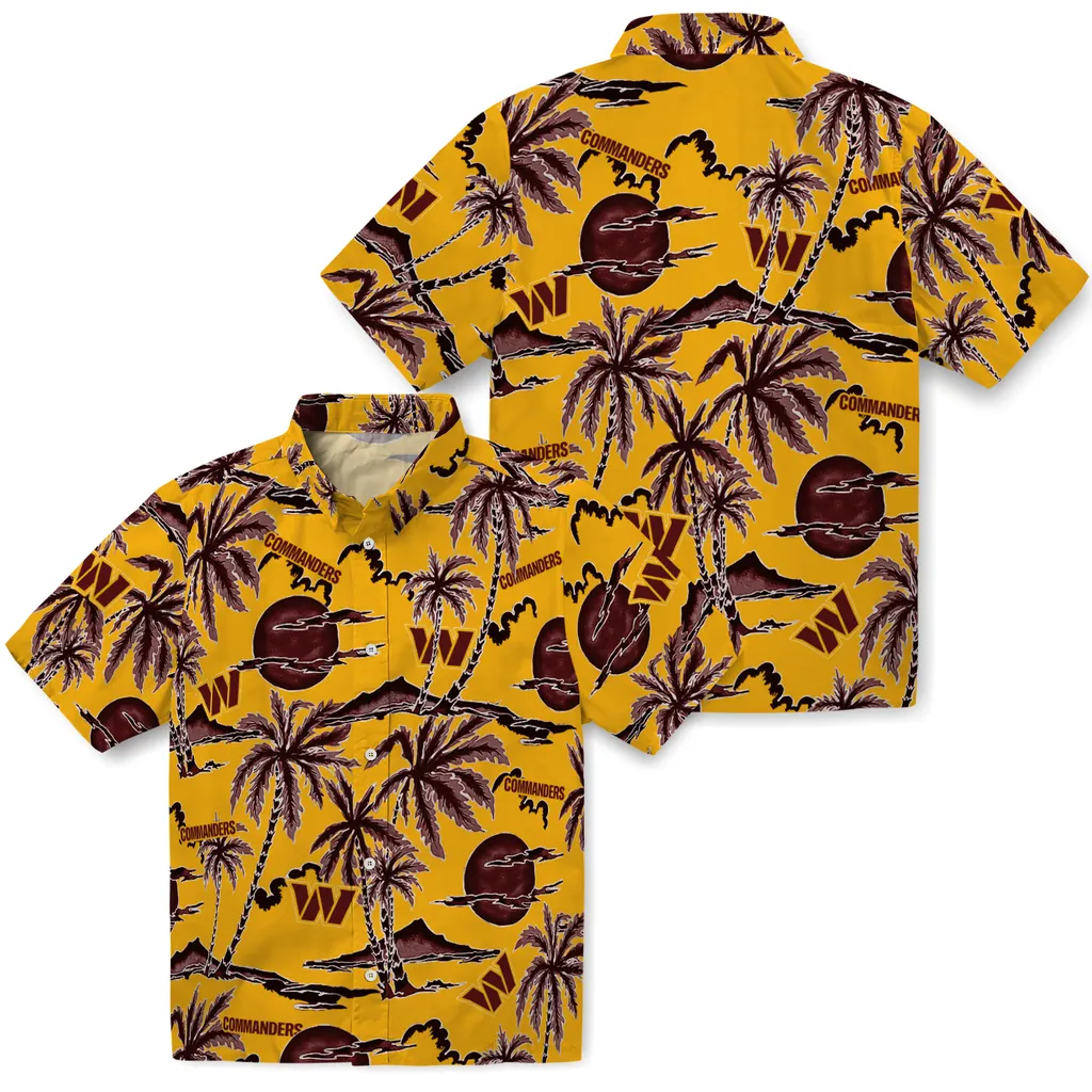 Washington Commanders Hawaiian Shirt - Palm Sunset washington commanders palm sunset hawaiian shirts high quality