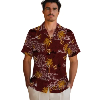 washington commanders wave palm burgundy hawaiian shirts fashion forward