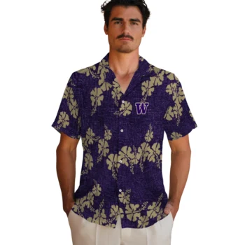 washington huskies hibiscus petals purple hawaiian shirts fashion forward