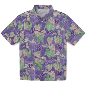 washington huskies anthurium overlay purple hawaiian shirts best selling