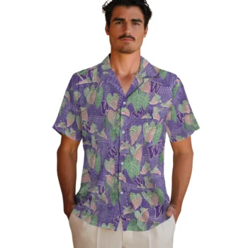 washington huskies anthurium overlay purple hawaiian shirts fashion forward
