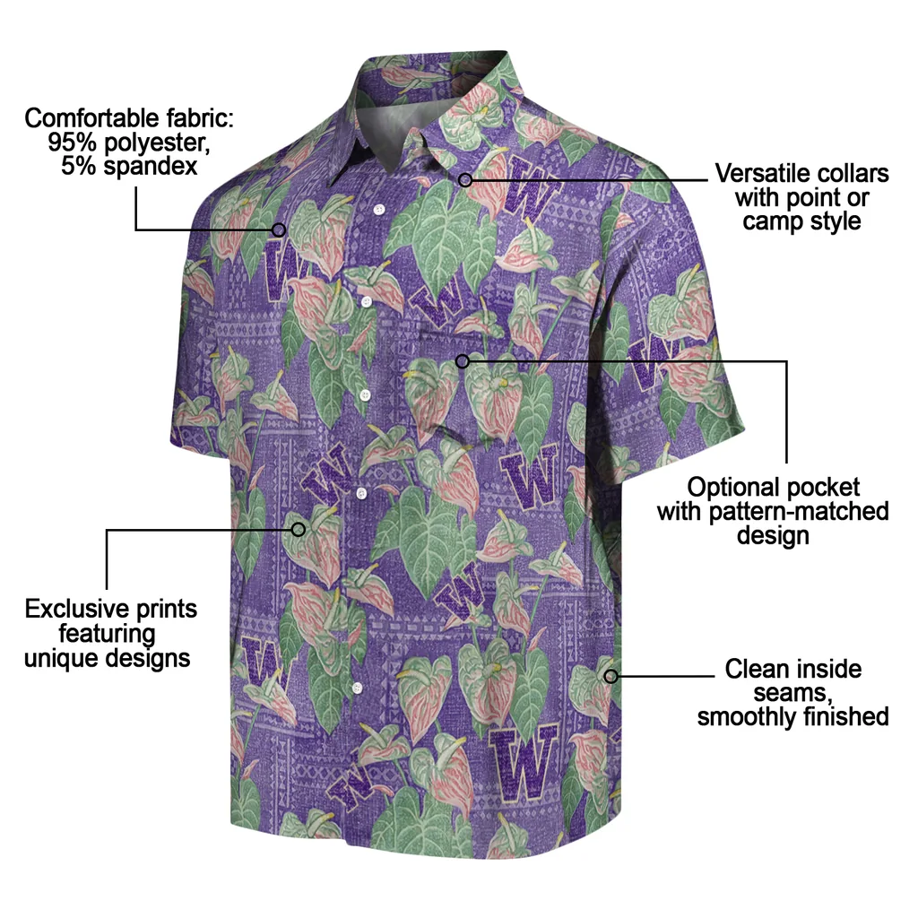 Washington Huskies Hawaiian Shirt - Anthurium Overlay washington huskies anthurium overlay purple hawaiian shirts new arrival