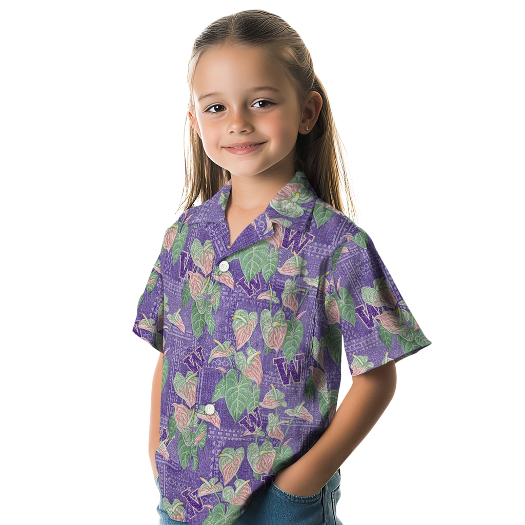 Washington Huskies Hawaiian Shirt - Anthurium Overlay washington huskies anthurium overlay purple hawaiian shirts premium grade