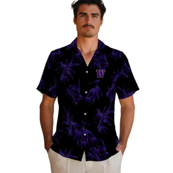 washington huskies bamboo branches purple black hawaiian shirts fashion forward