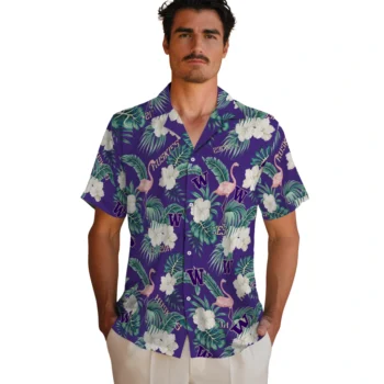 washington huskies flamingo palms purple hawaiian shirts fashion forward