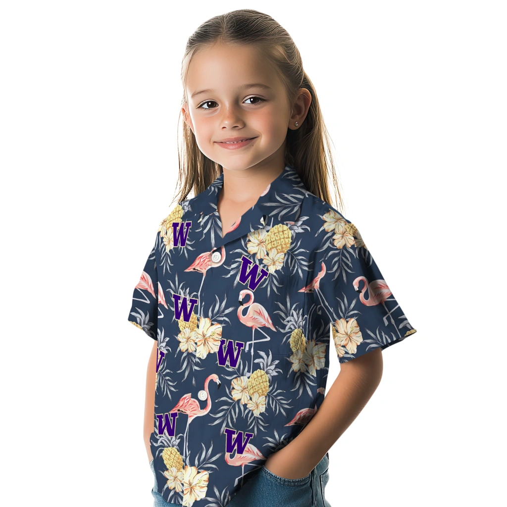 Washington Huskies Hawaiian Shirt - Flamingo Hibiscus washington huskies flamingo hibiscus navy hawaiian shirts premium grade