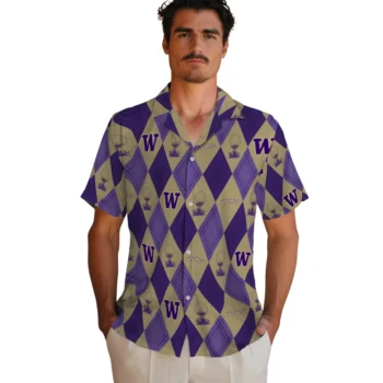 washington huskies balloon plaid purple hawaiian shirts fashion forward
