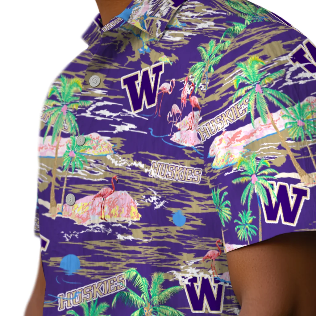 Washington Huskies Hawaiian Shirt - Hawaii Island washington huskies flamingo retreat purple hawaiian shirts trendy