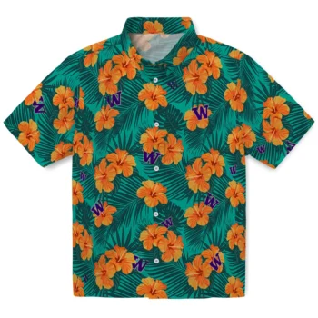 washington huskies hibiscus escape green hawaiian shirts best selling