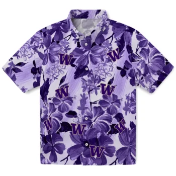 washington huskies hibiscus arrangement purple hawaiian shirts best selling