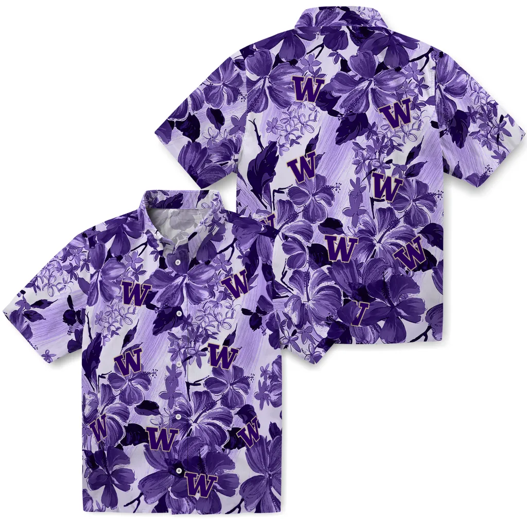 Washington Huskies Hawaiian Shirt - Hibiscus Arrangement washington huskies hibiscus arrangement purple hawaiian shirts high quality