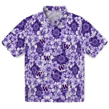 washington huskies hibiscus blooms purple hawaiian shirts best selling