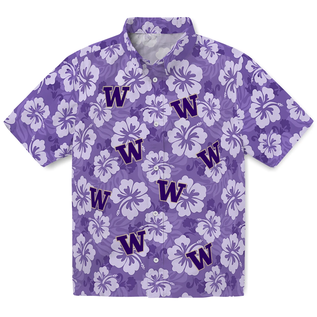 Washington Huskies Hawaiian Shirt - Hibiscus Cluster washington huskies hibiscus cluster purple hawaiian shirts best selling