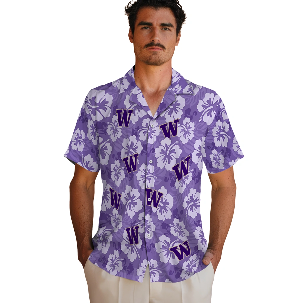 Washington Huskies Hawaiian Shirt - Hibiscus Cluster washington huskies hibiscus cluster purple hawaiian shirts fashion forward