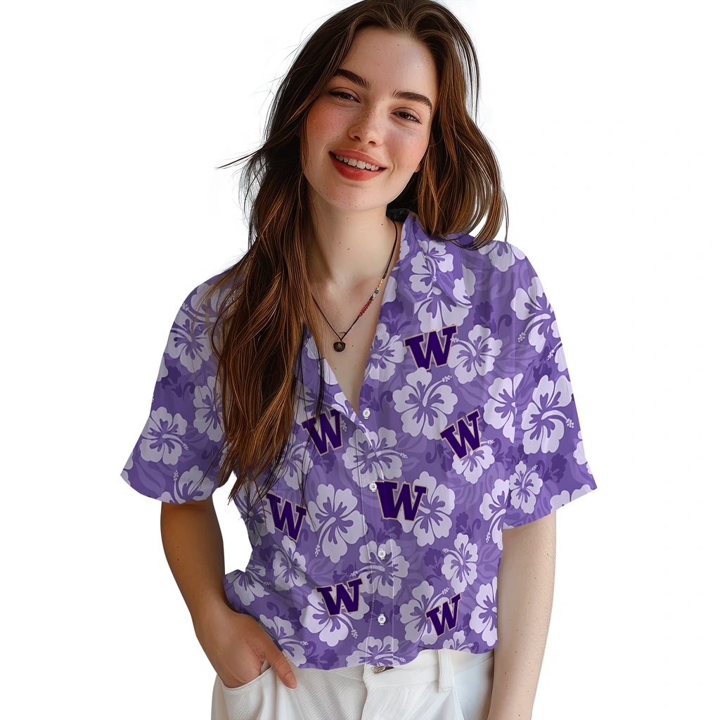 Washington Huskies Hawaiian Shirt - Hibiscus Cluster washington huskies hibiscus cluster purple hawaiian shirts latest model