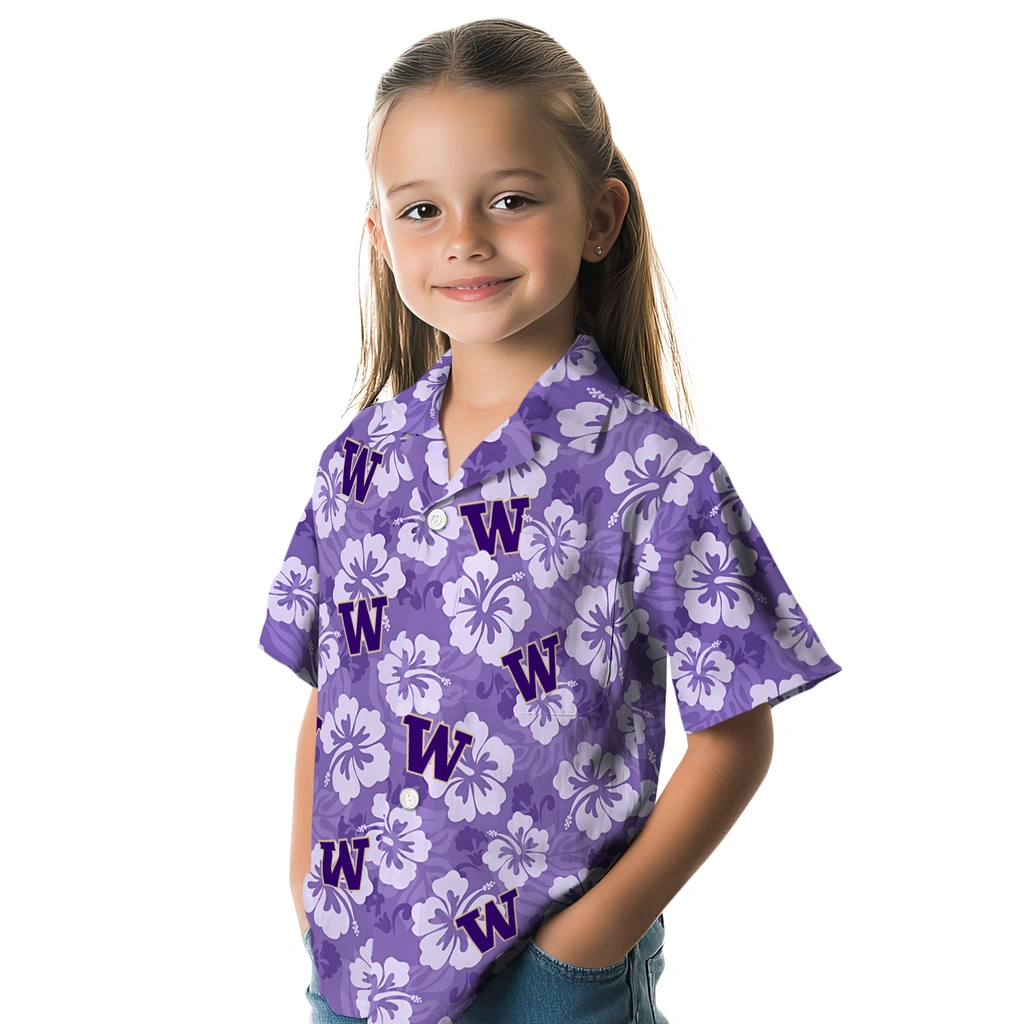 Washington Huskies Hawaiian Shirt - Hibiscus Cluster washington huskies hibiscus cluster purple hawaiian shirts premium grade
