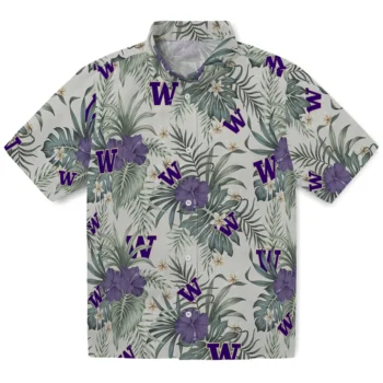 washington huskies hibiscus designs beige hawaiian shirts best selling