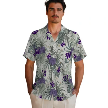 washington huskies hibiscus designs beige hawaiian shirts fashion forward