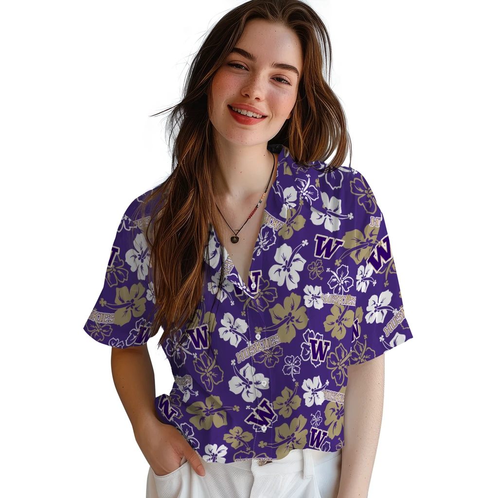 Washington Huskies Hawaiian Shirt - Hibiscus Flower Design washington huskies hibiscus bloom purple hawaiian shirts latest model