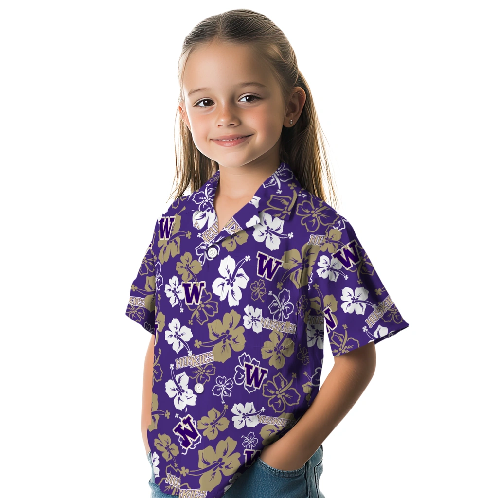 Washington Huskies Hawaiian Shirt - Hibiscus Flower Design washington huskies hibiscus bloom purple hawaiian shirts premium grade