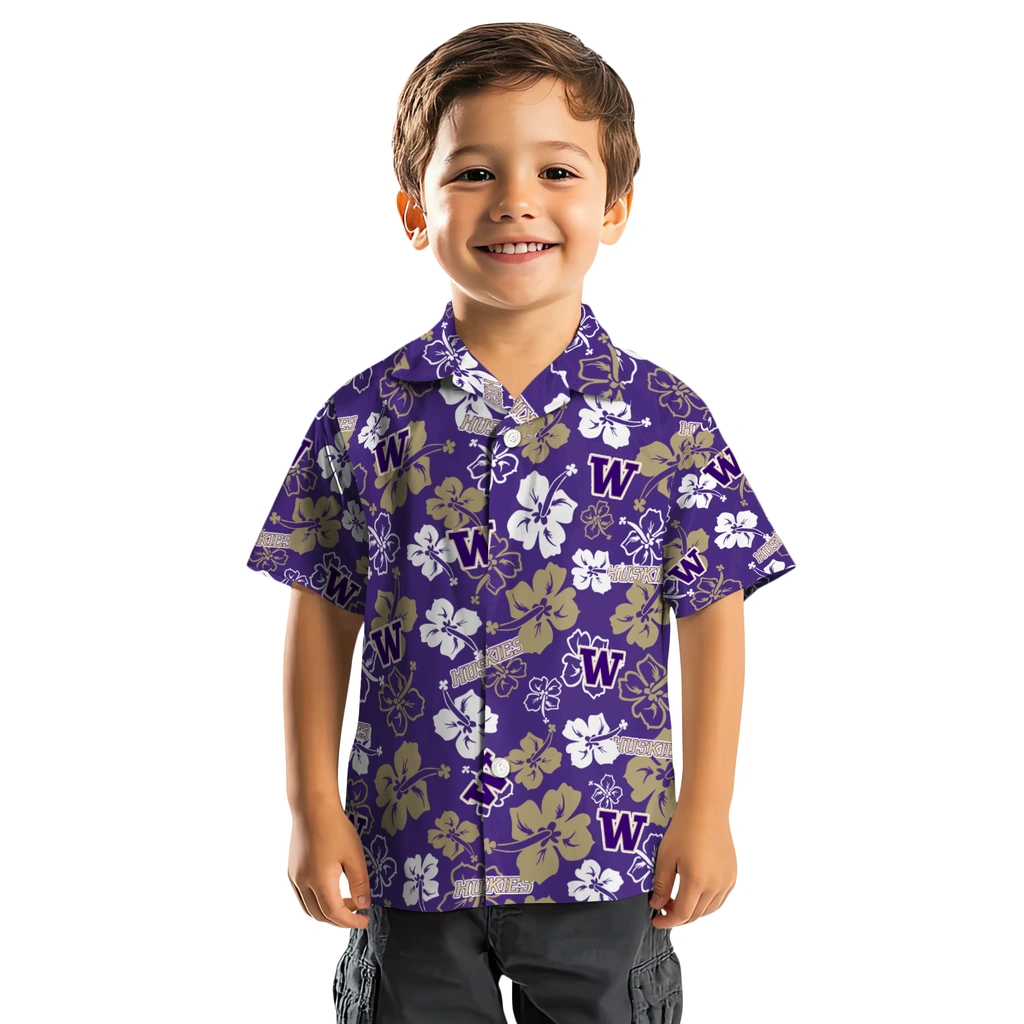 Washington Huskies Hawaiian Shirt - Hibiscus Flower Design washington huskies hibiscus bloom purple hawaiian shirts top rated