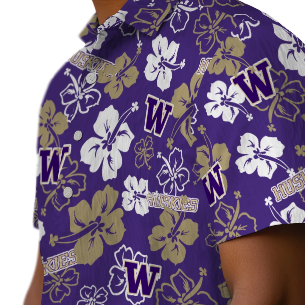 Washington Huskies Hawaiian Shirt - Hibiscus Flower Design washington huskies hibiscus bloom purple hawaiian shirts trendy