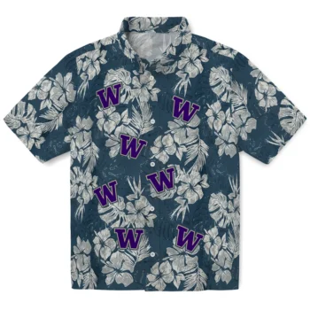 washington huskies hibiscus flowers navy blue hawaiian shirts best selling