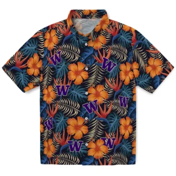 washington huskies hibiscus foliage hawaiian shirts best selling