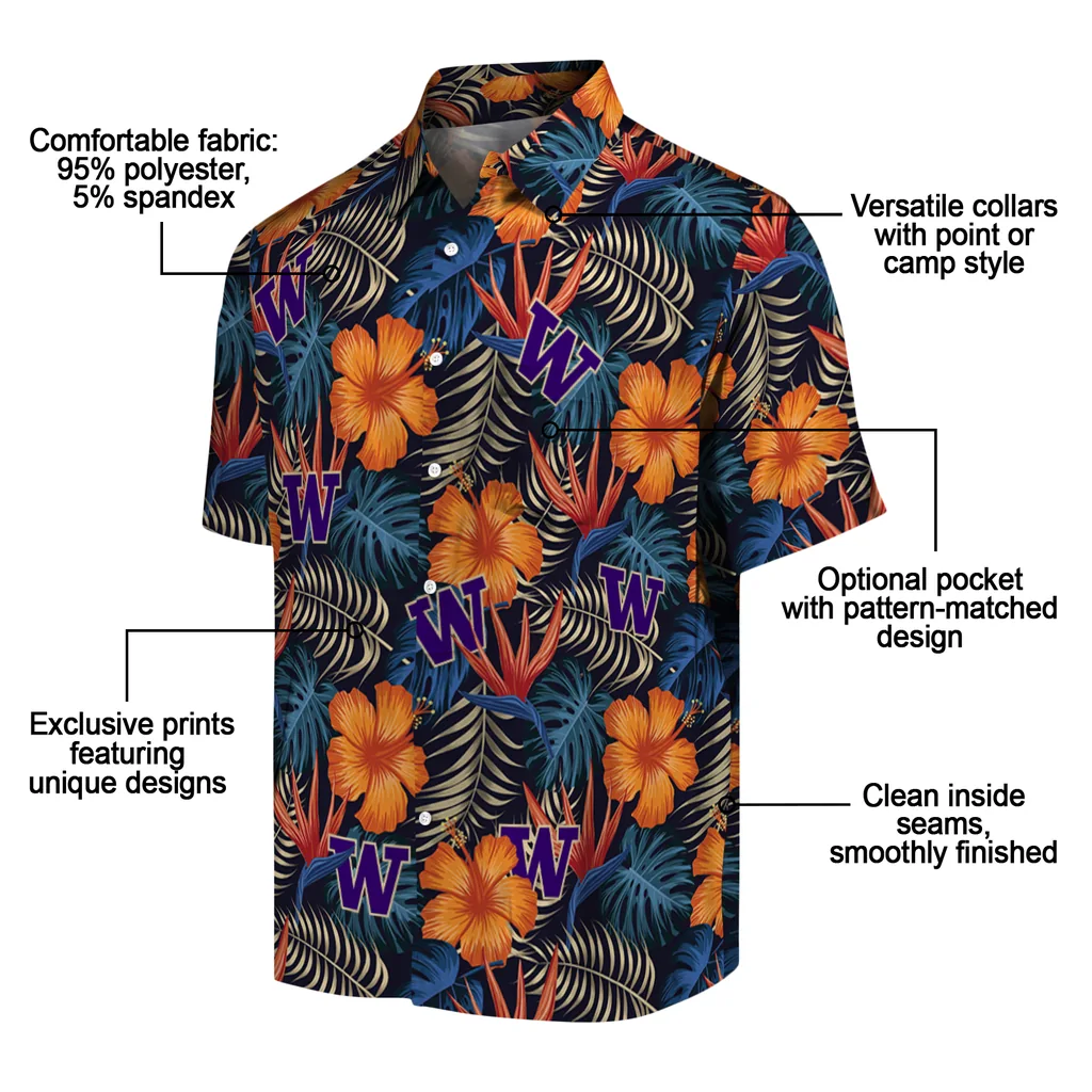 Washington Huskies Hawaiian Shirt - Hibiscus Foliage washington huskies hibiscus foliage hawaiian shirts new arrival