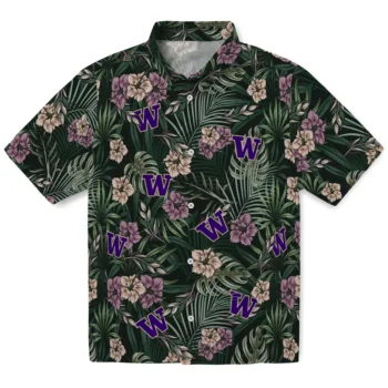 washington huskies hibiscus leaves pattern green hawaiian shirts best selling
