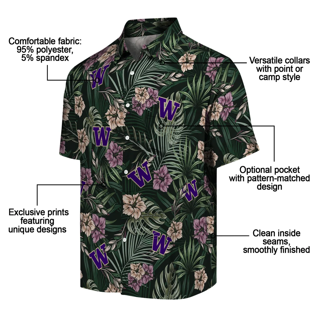 Washington Huskies Hawaiian Shirt - Hibiscus Leaves Pattern washington huskies hibiscus leaves pattern green hawaiian shirts new arrival