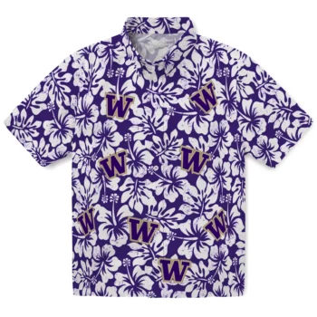 washington huskies hibiscus motif purple white hawaiian shirts best selling