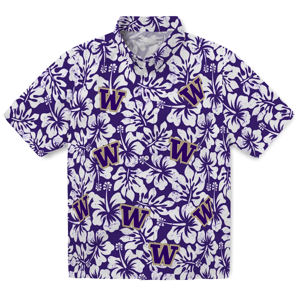 Washington Huskies Hawaiian Shirt - Hibiscus Motif washington huskies hibiscus motif purple white hawaiian shirts best selling