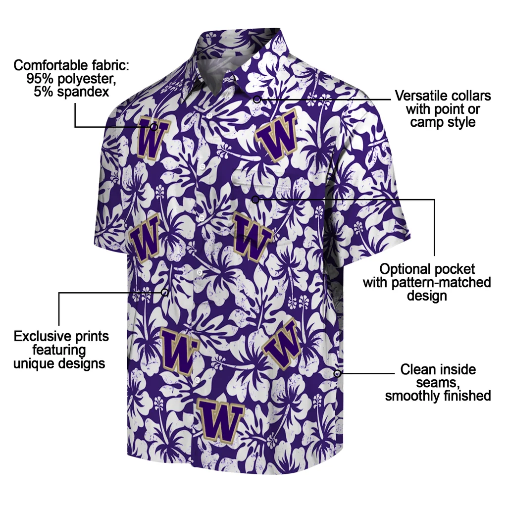Washington Huskies Hawaiian Shirt - Hibiscus Motif washington huskies hibiscus motif purple white hawaiian shirts new arrival