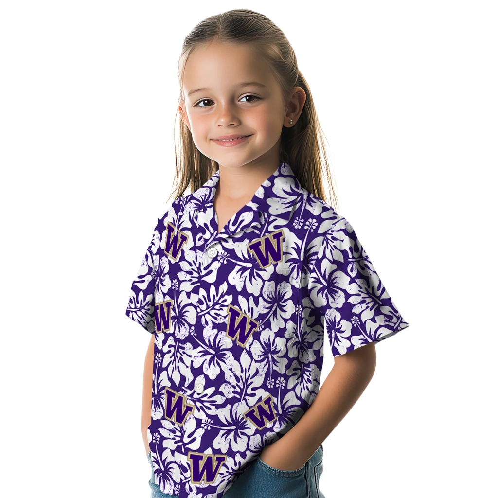 Washington Huskies Hawaiian Shirt - Hibiscus Motif washington huskies hibiscus motif purple white hawaiian shirts premium grade