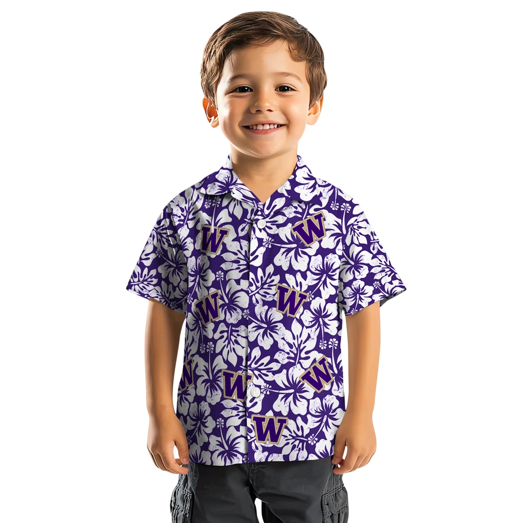 Washington Huskies Hawaiian Shirt - Hibiscus Motif washington huskies hibiscus motif purple white hawaiian shirts top rated