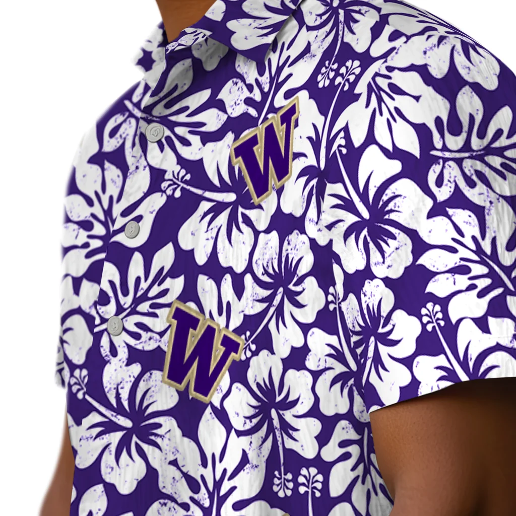 Washington Huskies Hawaiian Shirt - Hibiscus Motif washington huskies hibiscus motif purple white hawaiian shirts trendy