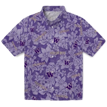 washington huskies hibiscus oasis purple hawaiian shirts best selling