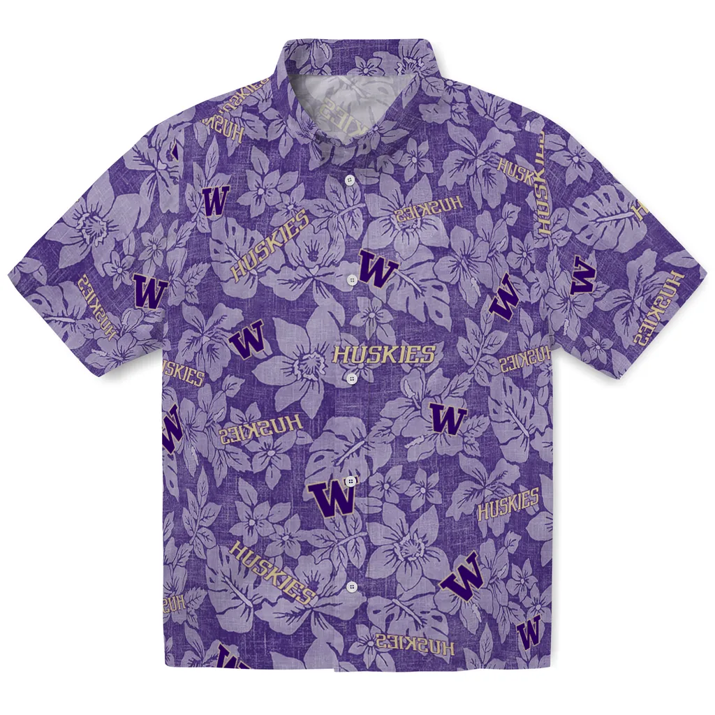 Washington Huskies Hawaiian Shirt - Hibiscus Oasis washington huskies hibiscus oasis purple hawaiian shirts best selling
