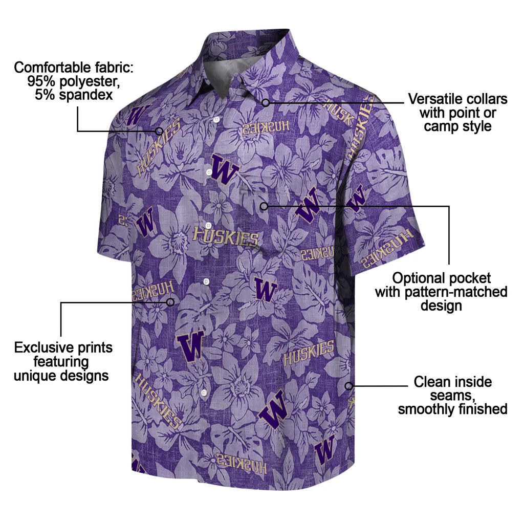 Washington Huskies Hawaiian Shirt - Hibiscus Oasis washington huskies hibiscus oasis purple hawaiian shirts new arrival