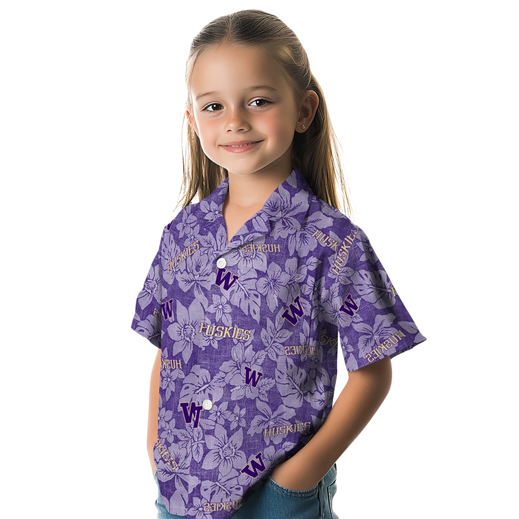 Washington Huskies Hawaiian Shirt - Hibiscus Oasis washington huskies hibiscus oasis purple hawaiian shirts premium grade