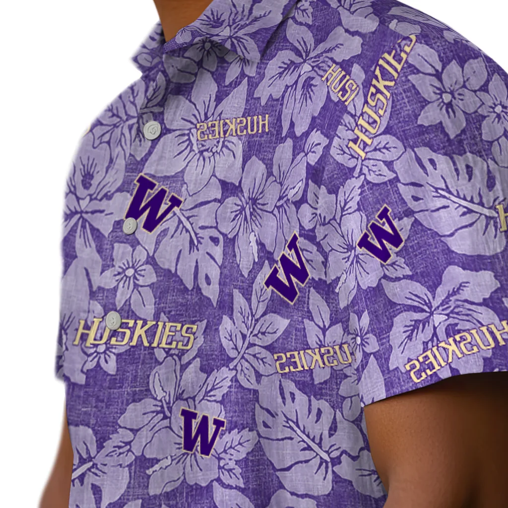 Washington Huskies Hawaiian Shirt - Hibiscus Oasis washington huskies hibiscus oasis purple hawaiian shirts trendy