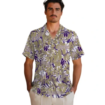 washington huskies hibiscus overlay hawaiian shirts fashion forward