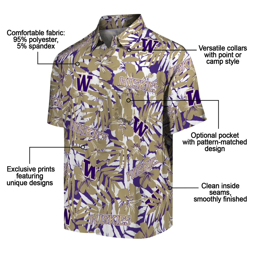 Washington Huskies Hawaiian Shirt - Hibiscus Overlay washington huskies hibiscus overlay hawaiian shirts new arrival