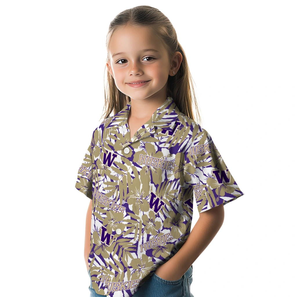 Washington Huskies Hawaiian Shirt - Hibiscus Overlay washington huskies hibiscus overlay hawaiian shirts premium grade